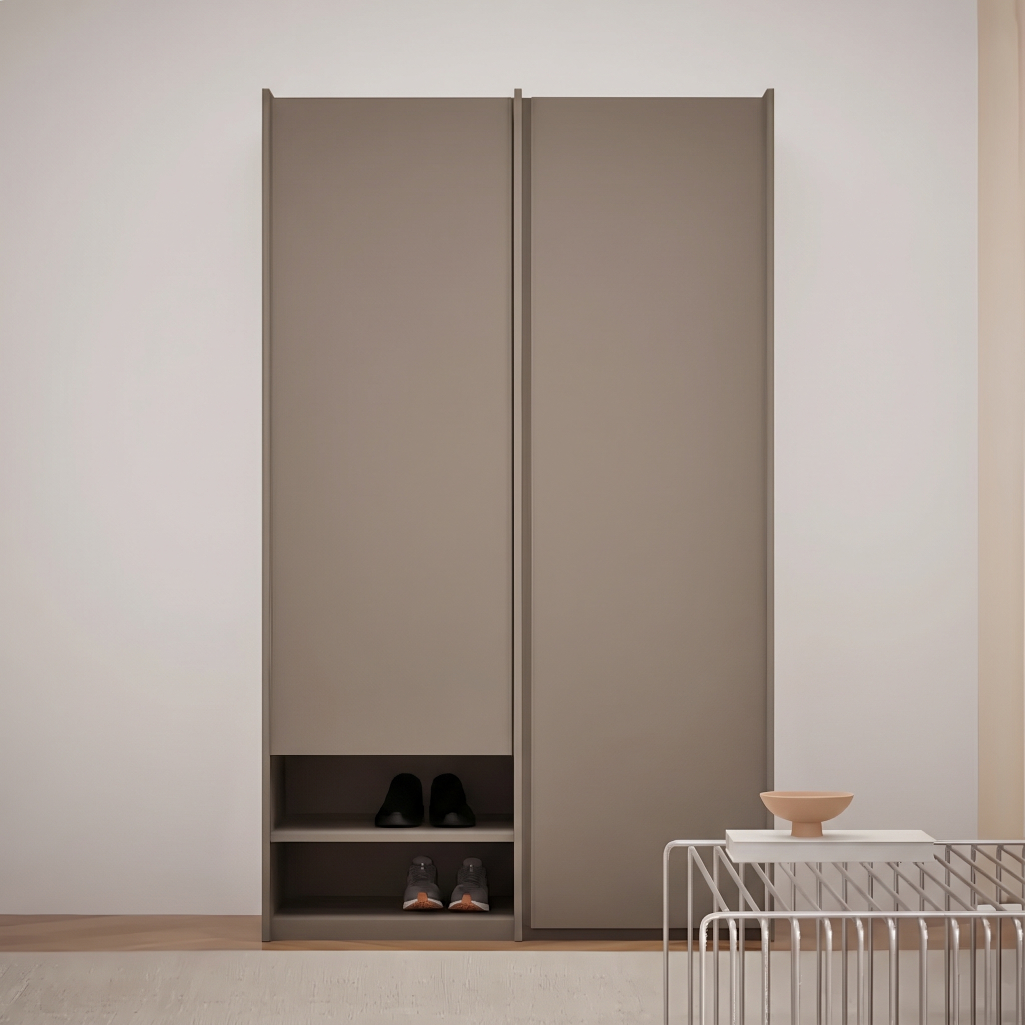 Wardrobe in Cubanit Grey, two columns — rail